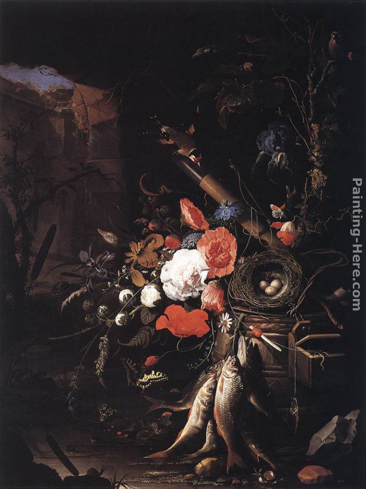 Still-Life with Fishes and Bird Nest painting - Abraham Mignon Still-Life with Fishes and Bird Nest art painting